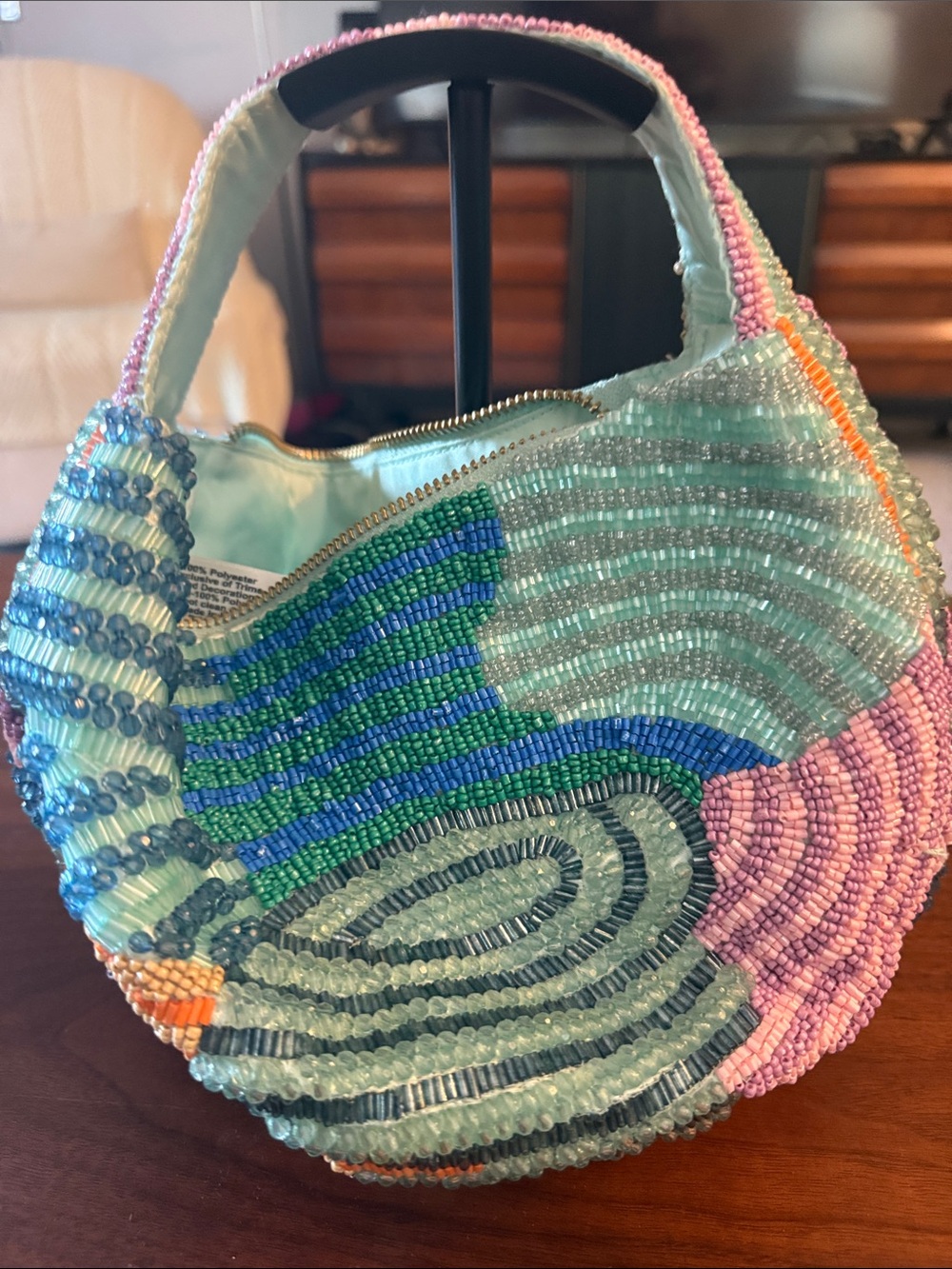 Beaded Multicolor Bag - Mint, Blue & Pink